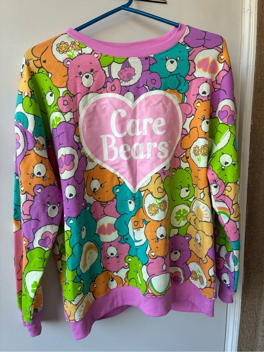 Care Bears Multicolor All-Over Print Crewneck Sweatshirt with Pink Heart Logo